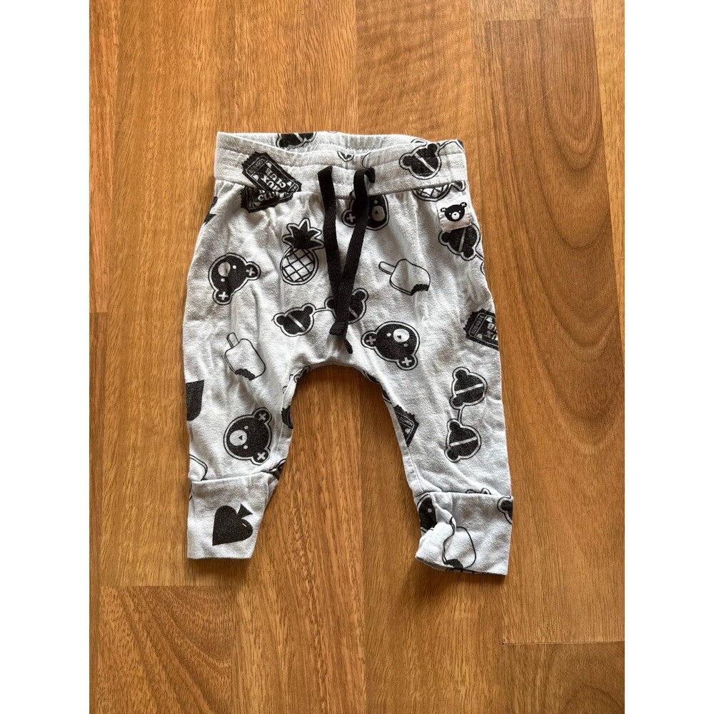 HUXBABY Baby Pants with Black Bear and Card Print
